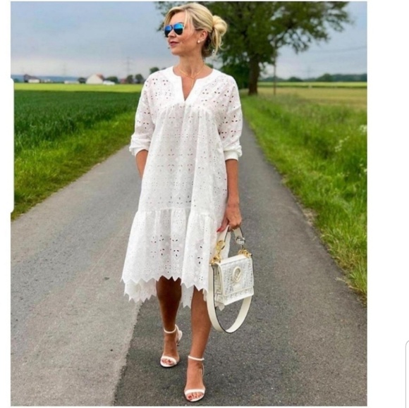 Zara Open Work Embroidered Eyelet Dress White M